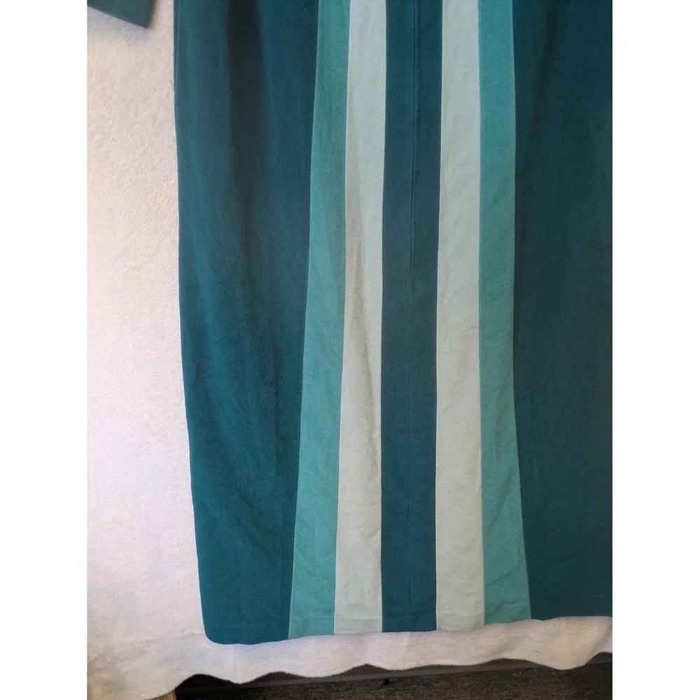 JCPenney Loungewear Maxi Robe Women's 12 Teal Blue Striped Vintage Zip Up 70s